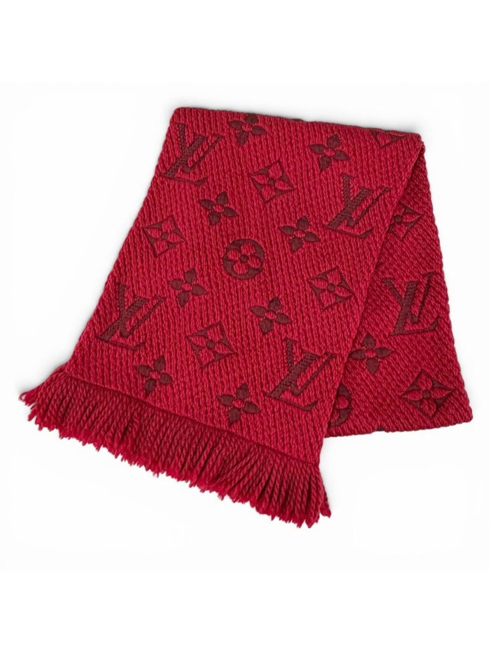 Louis Vuitton Echarpe Logo Mania Wool Silk Scarf Ruby - Picture 1 of 6